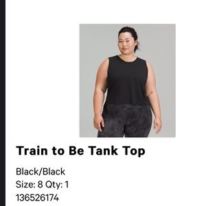 Lululemon train to be tank in black size 8. Never worn, NWT. MSRP $58